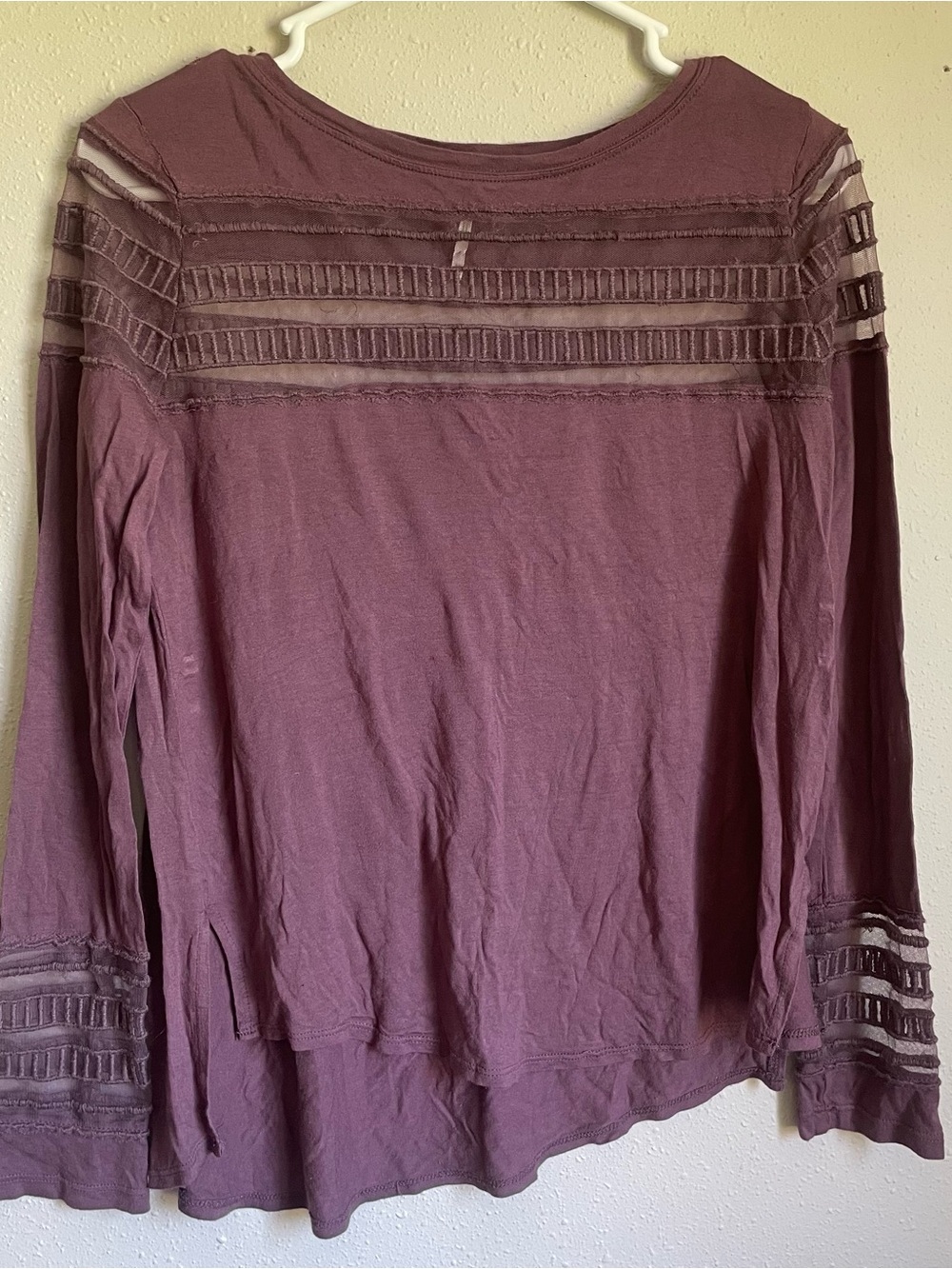 Free People Long Sleeve Lace-Yoke Top in Plum